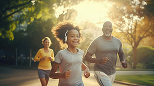 A family jogging together.